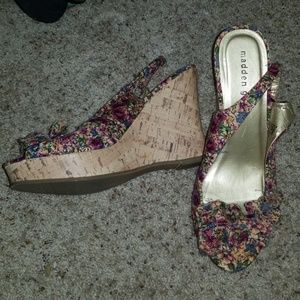 Madden Girl gently used floral wedges.
